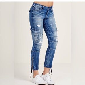 True Religion | Mid-Rise, Super Skinny Halle Cargo Jeans | Size: 28 |